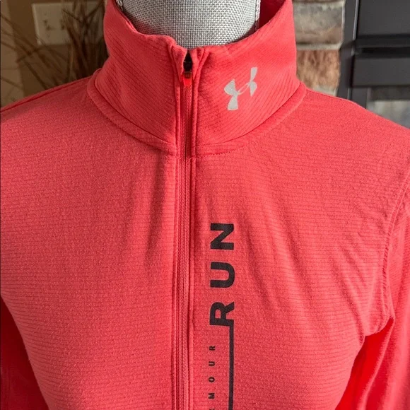 Under Armour Bright Coral Long Sleeve Women's Top 1/2 zip Women sz S - Picture 2 of 6
